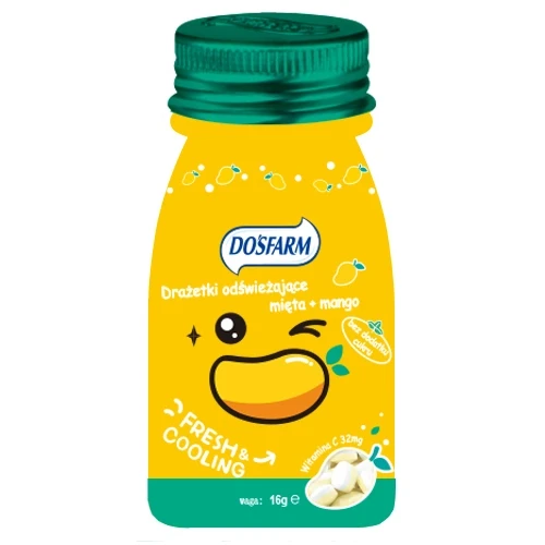 Dosfarm Drażetki odświeżające, mięta i mango, 15 g - Bez cukru