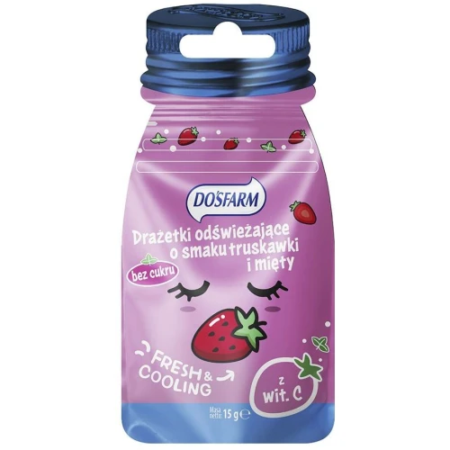 Dosfarm Drażetki odświeżające, truskawka i mięta, 15 g - Bez dodatku cukru