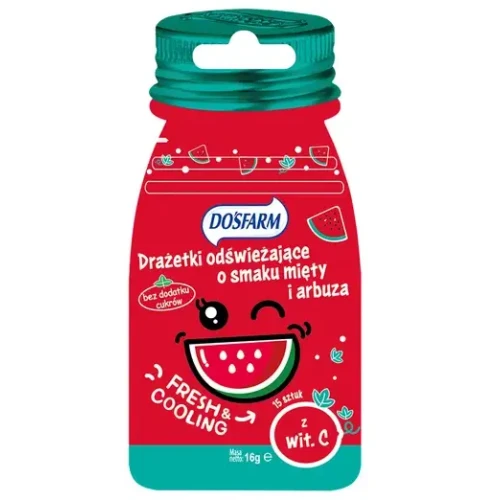 Dosfarm, drażetki o smaku mięty i arbuza, bez cukru, 16 g - Drażetki odświeżające z sorbitolem