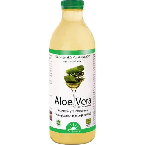 Dr. Jacob's Aloe Vera, sok 1000 ml - Pasteryzowany na zimno, zachowuje jakość i składniki świeżo wyciskanego soku 