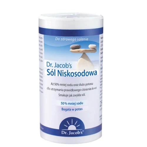 Dr. Jacob's Sól Niskosodowa, 250 g - Sól niskosodowa z wysoką zawartościa potasu