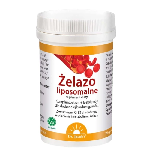 Dr. Jacob's Żelazo Liposomalne, 64 g - Żelazo w proszku o smaku mango