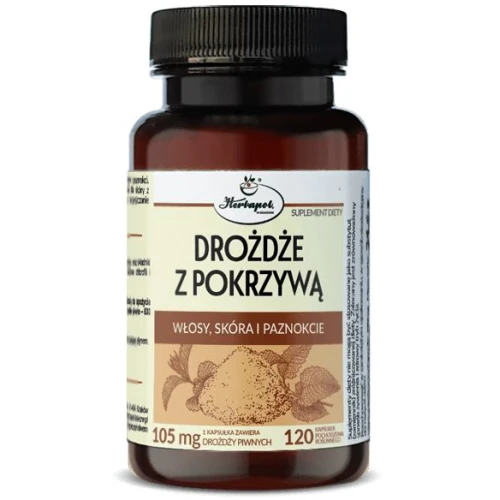 Drożdże z pokrzywą, 120 kapsułek - Dla osób pragnących zadbać o zdrowy wygląd włosów, skóry i paznokci