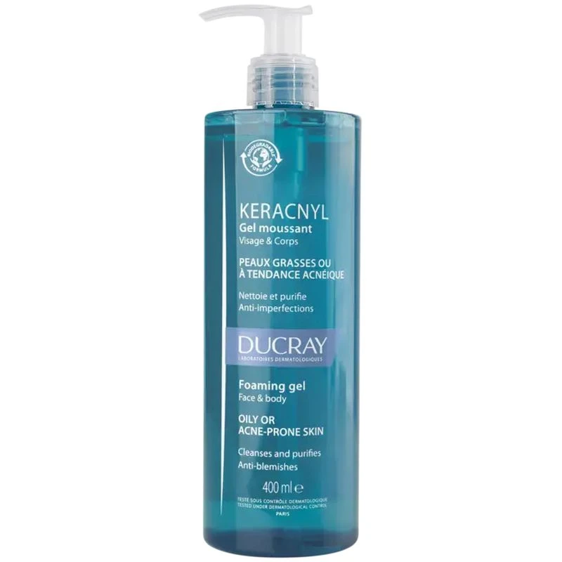 Ducray Keracnyl Żel pieniący, 400 ml - Oczyszczający żel do skóry tłustej i trądzikowej