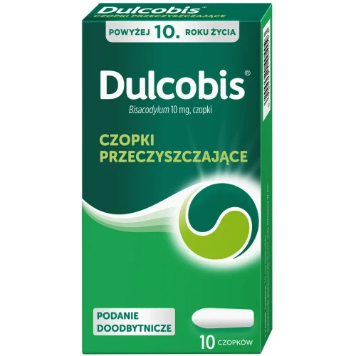 Dulcobis, 10 mg, 10 czopków  - Czopki z bisakodylem o działaniu przeczyszczającym
