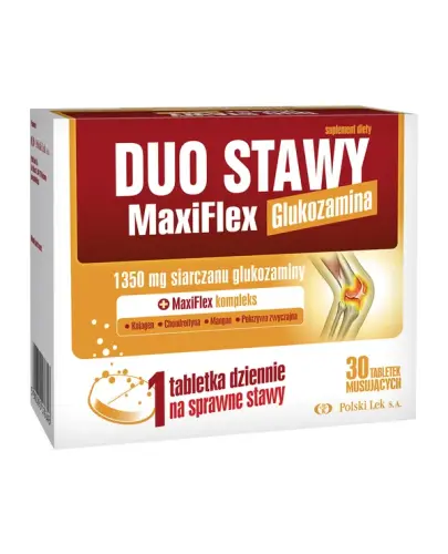 Duo Stawy MaxiFlex, 30 tabletek musujących - Z siarczanem glukozaminy, chondroityny i kolagenem 