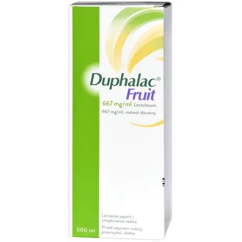 Duphalac Fruit 667 mg/ml, roztwór doustny, 500 ml - Płyn o aromacie śliwkowym z laktulozą, wspomaga leczenie objawowe zaparć