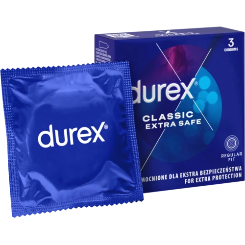 Durex Extra Safe Prezerwatywy wzmocnione, 3 sztuki - Dla większego bezpieczeństwa, z naturalnego lateksu