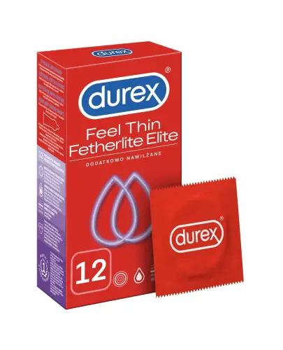 Durex Feel Thin Fetherlite Elite, prezerwatywy cienkie, 12 sztuk - Wykonane z naturalnego lateksu