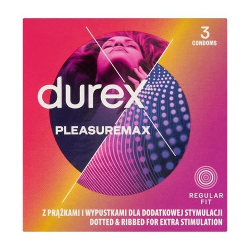 Durex PleasureMax Prezerwatywy, 3 sztuki - Prezerwatywy lateksowe pokryte prążkami i wypustkami