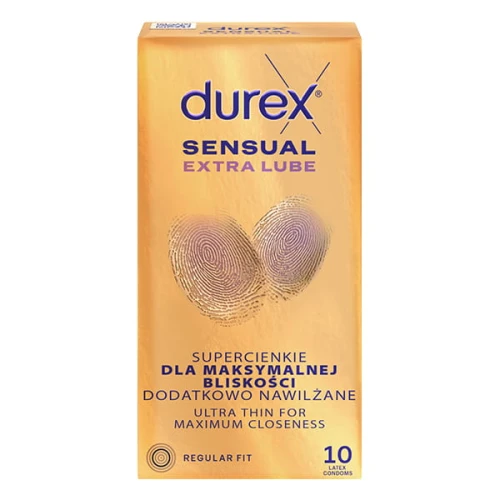 Durex Sensual Extra Lube, 10 sztuk - Najcieńsze prezerwatywy z większą ilością lubrykantu
