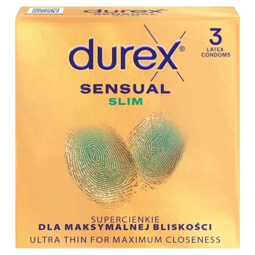 Durex Sensual Slim Prezerwatywy supercienkie, 3 sztuki - Zapewniają naturalne odczucia i komfort