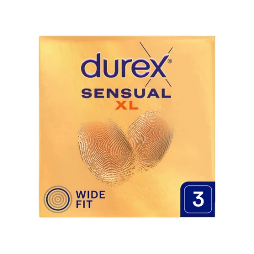 Durex Sensual XL Prezerwatywy, 3 sztuki - Najcieńsze prezerwatywy o większym niż standardowe rozmiarze