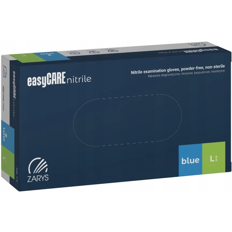 EasyCare Nitrile Blue Rękawiczki nitrylowe jednorazowe, niebieskie L, 100 sztuk - Bezpudrowe, teksturowane