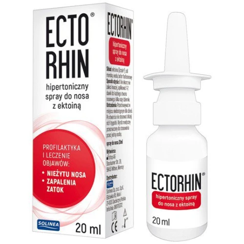 Ectorhin spray do nosa, 20 ml - Hipertoniczny spray do nosa z ektoiną, preparat na stan zapalny zatok, bez konserwantów