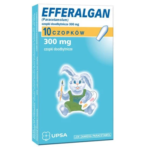 Efferalgan, 300 mg, 10 czopków doodbytniczych - Z paracetamolem o działaniu przeciwbólowym i przeciwgorączkowym