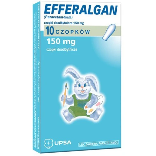 Efferalgan, 150 mg, 10 czopków doodbytniczych - Z paracetamolem o działaniu przeciwbólowym i przeciwgorączkowym