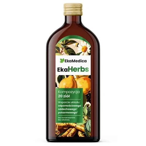 EkaHerbs Kompozycja 20 ziół, 500 ml - Na wsparcie odporności, układu oddechowego i pokarmowego 