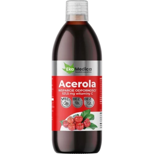EkaMedica Acerola, sok, 500 ml - Z naturalną witaminą C z owoców aceroli. Zawiera tylko naturalnie występujące cukry
