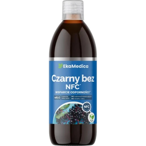 EkaMedica Czarny Bez, NFC, sok 500 ml - 100% czysty sok wyciskany bezpośrednio z owoców, bez dodatku cukru i konserwantów 
