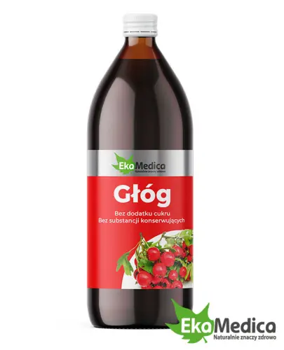 EkaMedica Głóg, sok, 500 ml - Z naturalną witaminą C z owoców aceroli. Zawiera tylko naturalnie występujące cukry
