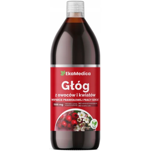 EkaMedica Głóg z Owoców i Kwiatów, 1000 ml - Suplement diety wspierający układ sercowo-naczyniowy