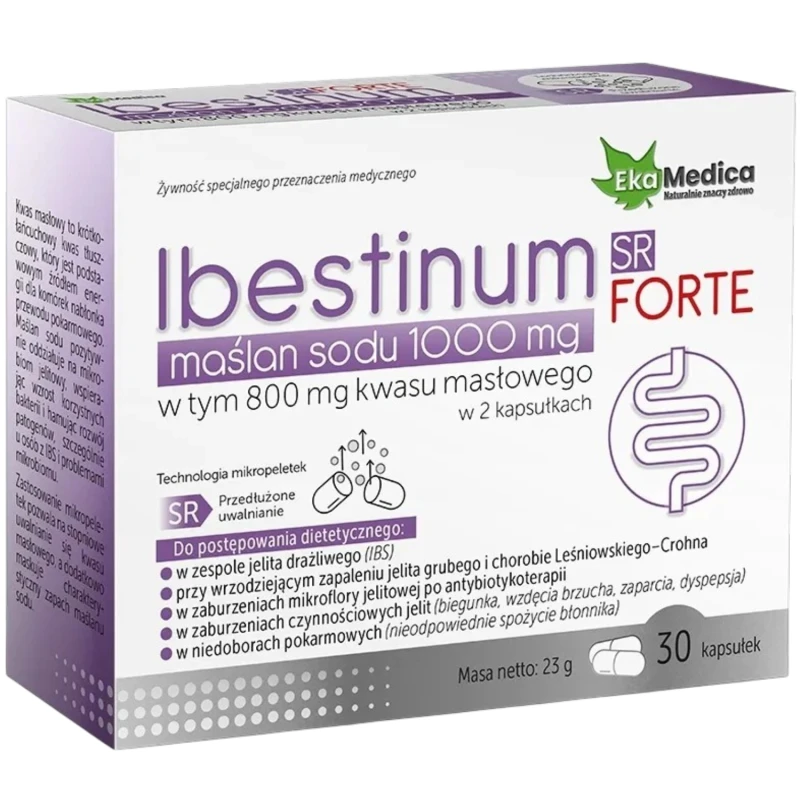 EkaMedica Ibestinum Forte SR 1000 mg, 30 kapsułek - Maślan sodu w kapsułkach