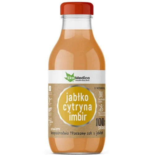 EkaMedica Jabłko Cytryna Imbir, sok 300 ml - 100% smaku bez barwników i konserwantów