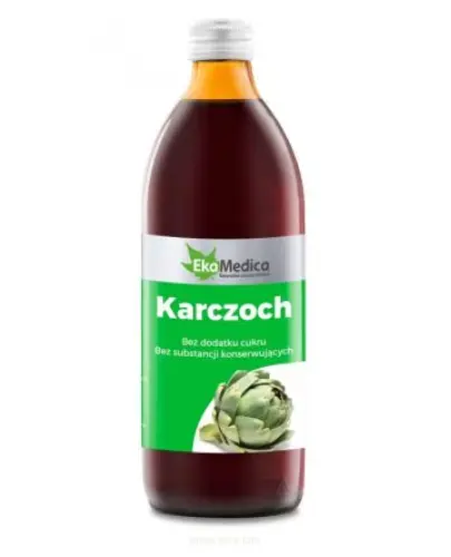 EkaMedica Karczoch sok, 500 ml - Suplement diety w formie płynnej, wyprodukowany z soku 100% ze świeżych liści karczocha