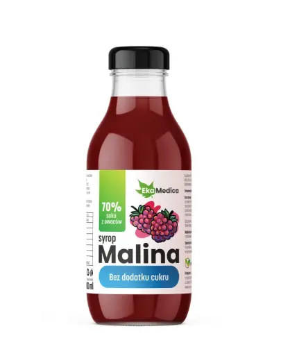 EkaMedica Syrop malina bez dodatku cukru, 300 ml - Ze składnikami na wzmocnienie odporności