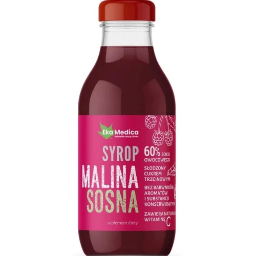 EkaMedica Malina Sosna, syrop 300 ml - Zawiera 60% soku owocowego
