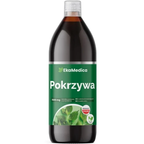 EkaMedica Pokrzywa, sok, 500 ml - Suplement diety w formie płynnej z ekstraktu z liści pokrzywy, bez dodatku cukru