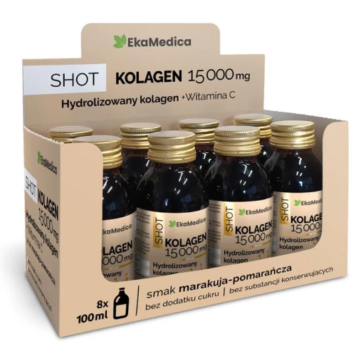 EkaMedica Shot Kolagen 15000 mg, 8 x 100 ml - Dzienna porcja kolagenu w płynie