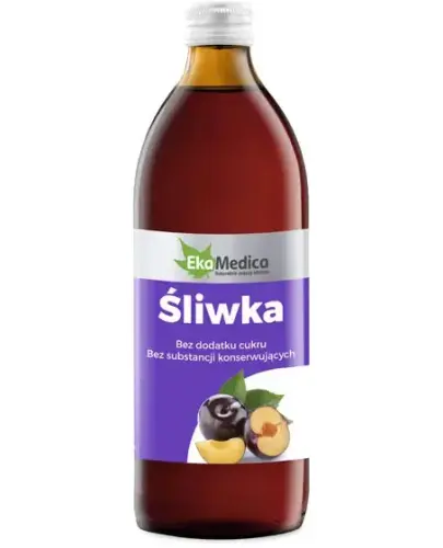 EkaMedica Śliwka sok, 500 ml - Suplement diety w formie płynnej z naturalną witaminą C z owoców camu-camu