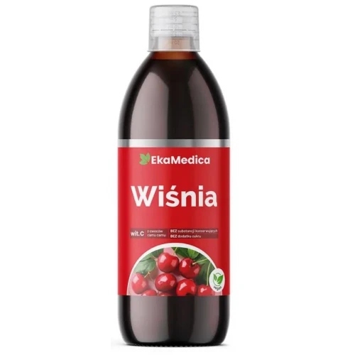EkaMedica Wiśnia, sok, 500 ml - Suplement diety w formie płynnej z naturalną witaminą C z owoców camu-camu