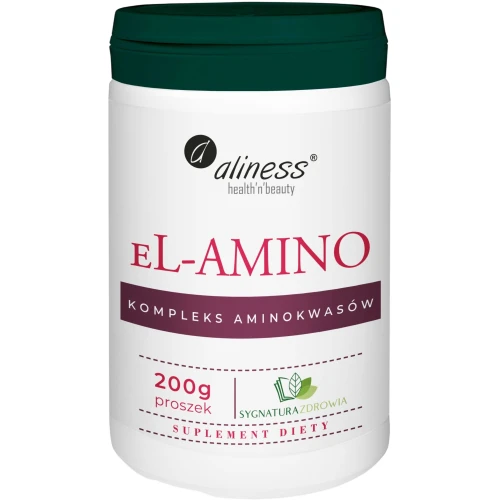 Aliness eL-AMINO Kompleks Aminokwasów, 200 g - Kompleks ośmiu aminokwasów egzogennych uzupełniony o L-prolinę i L-histydynę