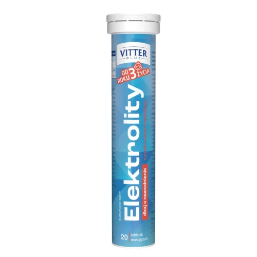 Vitter Blue Elektrolity o smaku owoców tropikalnych, 20 tabletek musujących - Zawiera sód, potas, glukozę i witaminę C