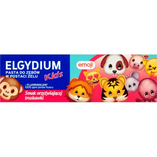 Elgydium Kids Emoji  3-6 lat, smak truskawkowy, pasta do zębów dla dzieci, 50 ml - Chroni przed próchnicą zęby mleczne