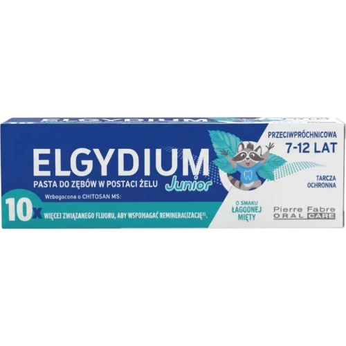 Elgydium Junior 7-12 lat, smak łagodna mięta, pasta do zębów w żelu, 50 ml - Chroni przed próchnicą, wspomaga remineralizację i wzmacnia szkliwo