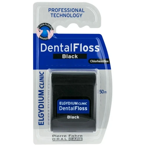 Elgydium Nić dentystyczna czarna, 1 sztuka - Nasączona chlorheksydyną