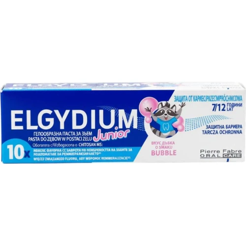 Elgydium Junior 7-12 lat, smak bubble, pasta do zębów w żelu, 50 ml - Chroni i wzmacnia zęby stałe