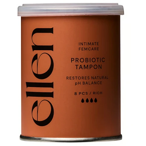 Ellen Rich tampony probiotyczne, 8 sztuk - Do ochrony menstruacyjnej z probiotycznymi bakteriami kwasu mlekowego
