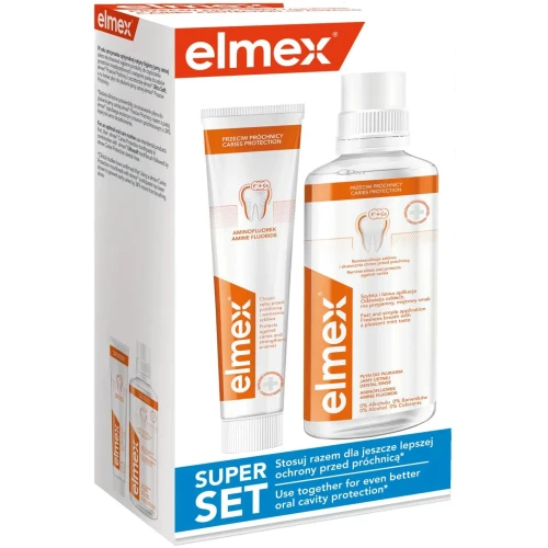 Elmex SuperSET Przeciw Próchnicy, płyn do płukania jamy ustnej, 400 ml +  pasta do zębów 75 ml  - Wzmacnia szkliwo i chroni przed próchnicą