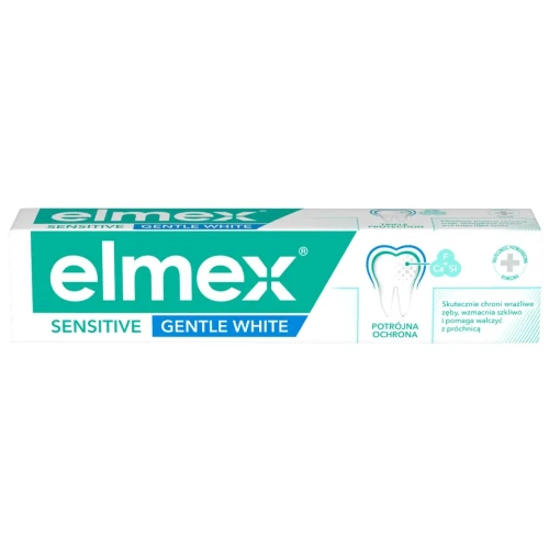Elmex Sensitive Gentle White Pasta do mycia zębów, 75 ml - 24-godzinna ochrona wrażliwych zębów, zapewniająca jednocześnie ochronę przed próchnicą i wzmocnienie szkliwa.