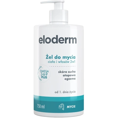 Eloderm żel do mycia ciała i włosów 2 w 1, 750 ml - Pielęgnuje skórę suchą, wrażliwą, swędzącą i atopową 