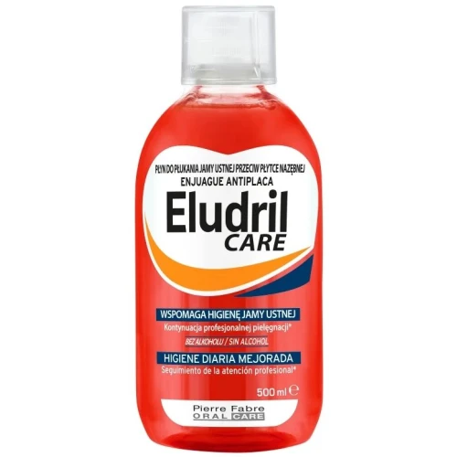 Eludril Care, płyn do płukania jamy ustnej, 500 ml - Preparat przeciwpłytkowy, usuwający kamień nazębny