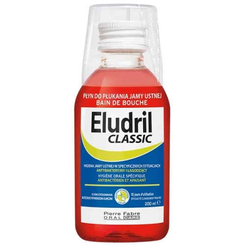 Eludril Classic, płyn do płukania jamy ustnej, 200 ml - Antybakteryjny i łagodzący preparat na stan zapalny dziąseł