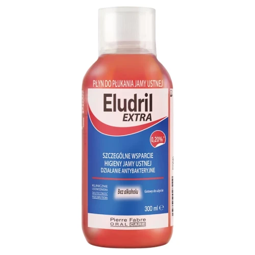 Eludril Extra Płyn do płukania jamy ustnej, 300 ml - Zapobiega powstawaniu płytki nazębnej