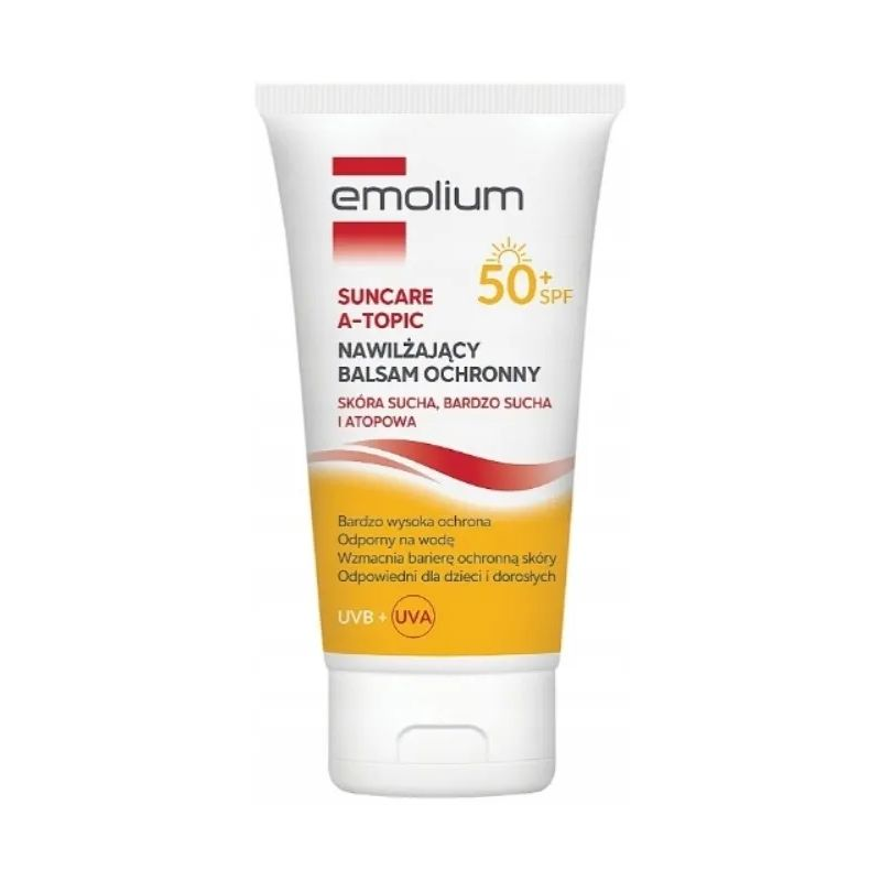 Emolium Suncare A-Topic Nawilżający balsam ochronny SPF 50+, 150 ml  - Wysoka ochrona przeciwsłoneczna dla skóry bardzo suchej i atopowej