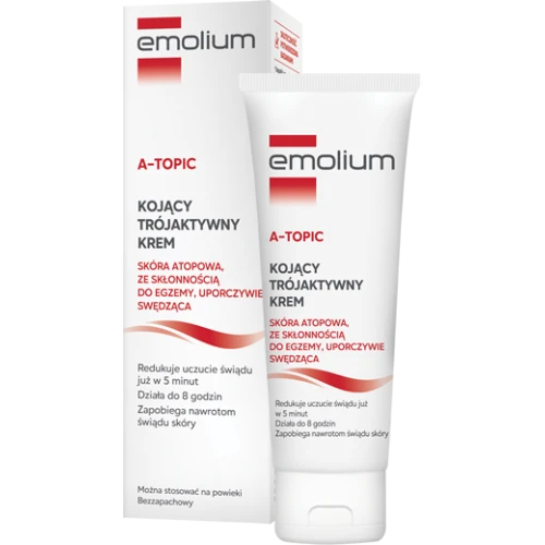 Emolium A-Topic Kojący trójaktywny krem, 50 ml - Do skóry suchej, atopowej, uporczywie swędzącej, ze skłonnością do egzemy 